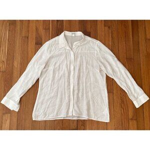 Express Slim Fit Textured White Button Down Shirt Women’s Long Sleeve Size XL